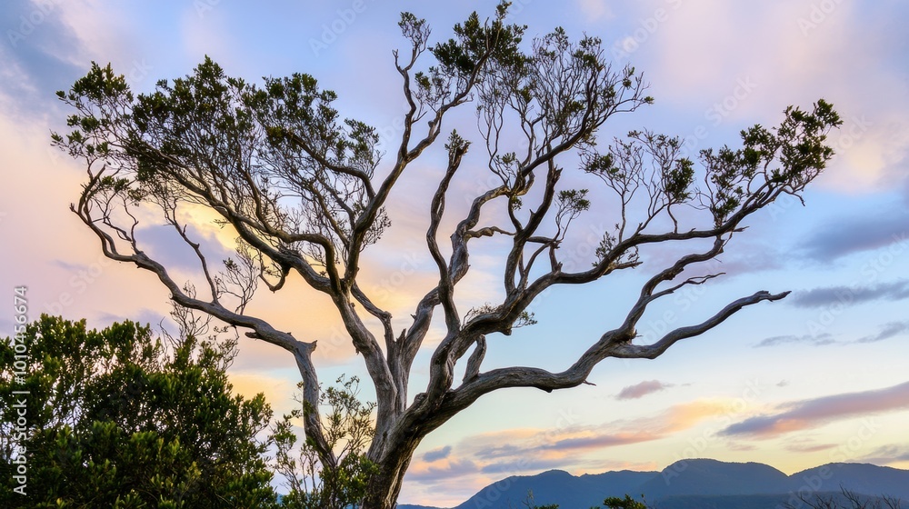 Majestic Contorted Tree Against Scenic Sky Majestic Contorted Tree Against Scenic Sky