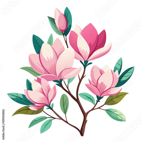 Elegant Floral Bunch with Magnolia Vector Illustration on White Background