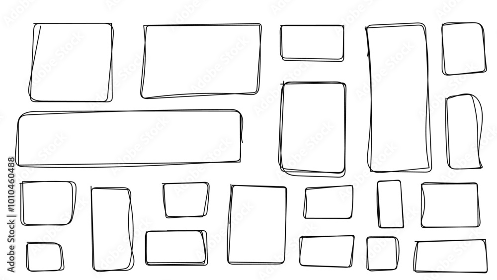 Rectangle frame line. square shape outline on hand draw style. empty black boxes set. Rectangle borders collections. Doodle frames. Rubber square stamp imprint. vector illustration Rectangle frame line. square shape outline on hand draw style. empty black boxes set. Rectangle borders collections. Doodle frames. Rubber square stamp imprint. vector illustration