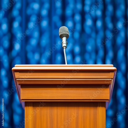 empty stage for speech with microphone photo