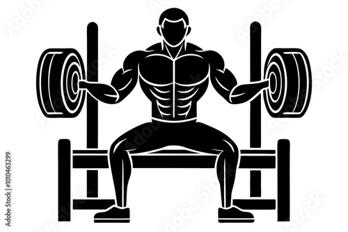 Bench Press Silhouette Vector Illustration of Strength and Power white background