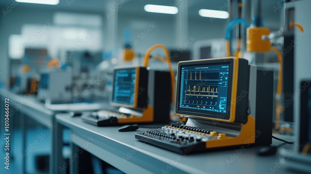 Modern laboratory with advanced computers and analytical equipment. Modern laboratory with advanced computers and analytical equipment.