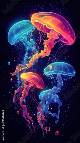 Colorful Glowing Jellyfish Illustration in Vector Style