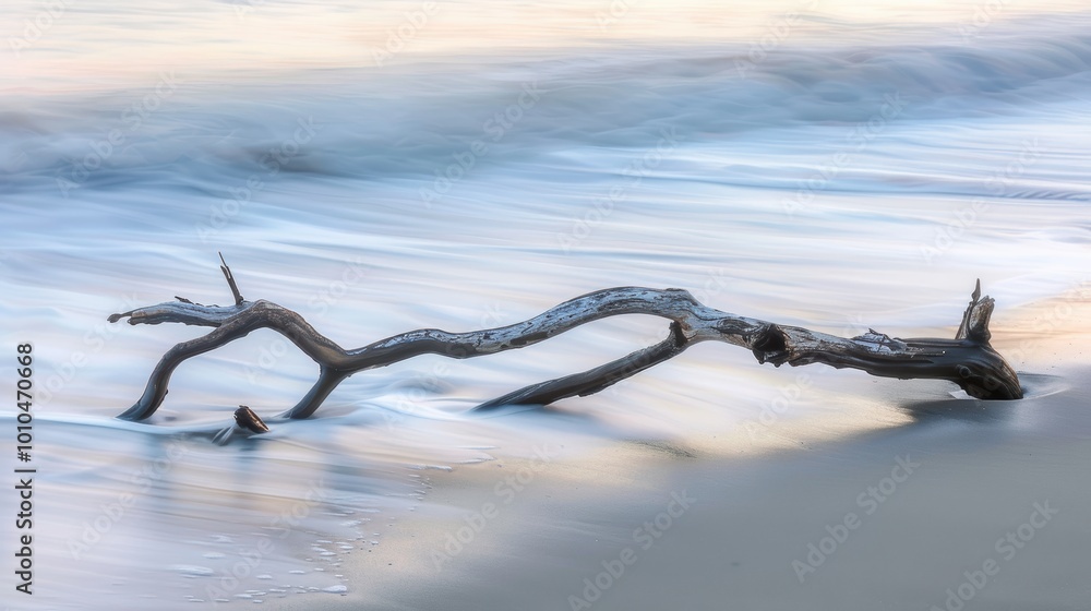 Weathered Driftwood on Tranquil Shoreline Weathered Driftwood on Tranquil Shoreline