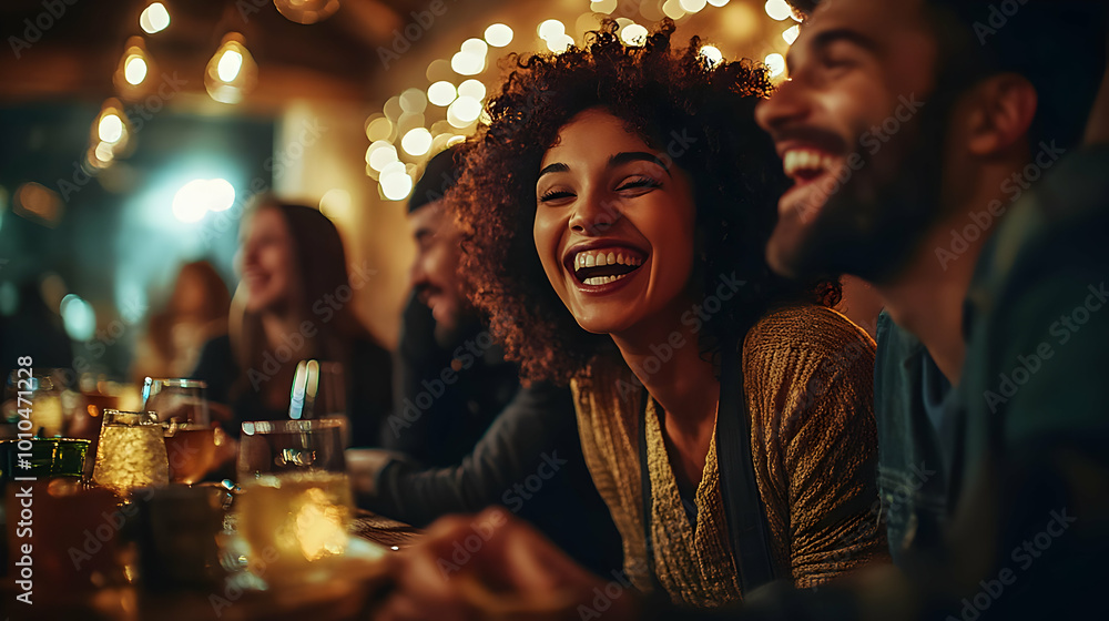 Laughing Friends Enjoying Time Together in a Bar Laughing Friends Enjoying Time Together in a Bar