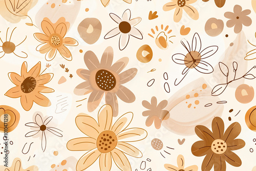 Wallpaper Mural Seamless pattern background of whimsical, hand-drawn flower doodles in a monochromatic color scheme Torontodigital.ca