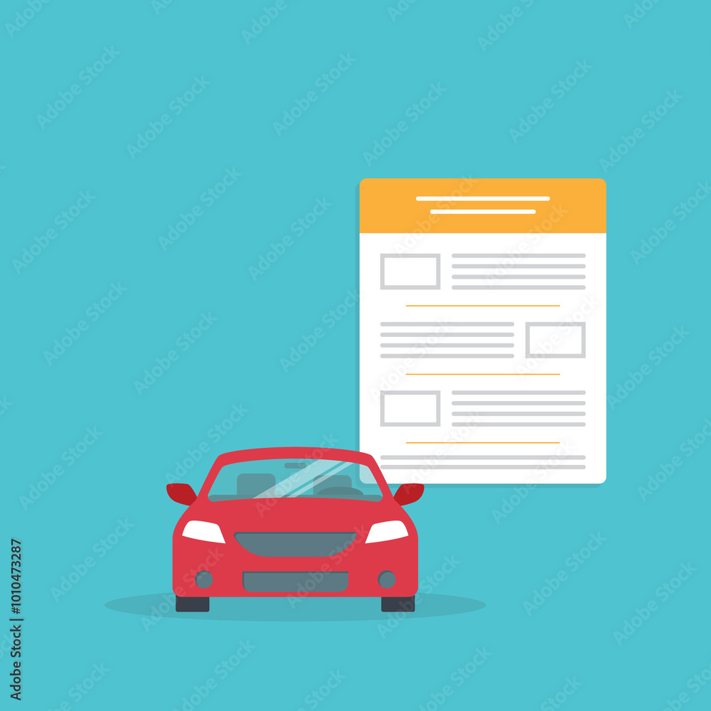 Car insurance document, report. Paper agreement or loan for approved with automobile icon, vehicle financial, car dealership legal deal. Car insurance document, report. Paper agreement or loan for approved with automobile icon, vehicle financial, car dealership legal deal.