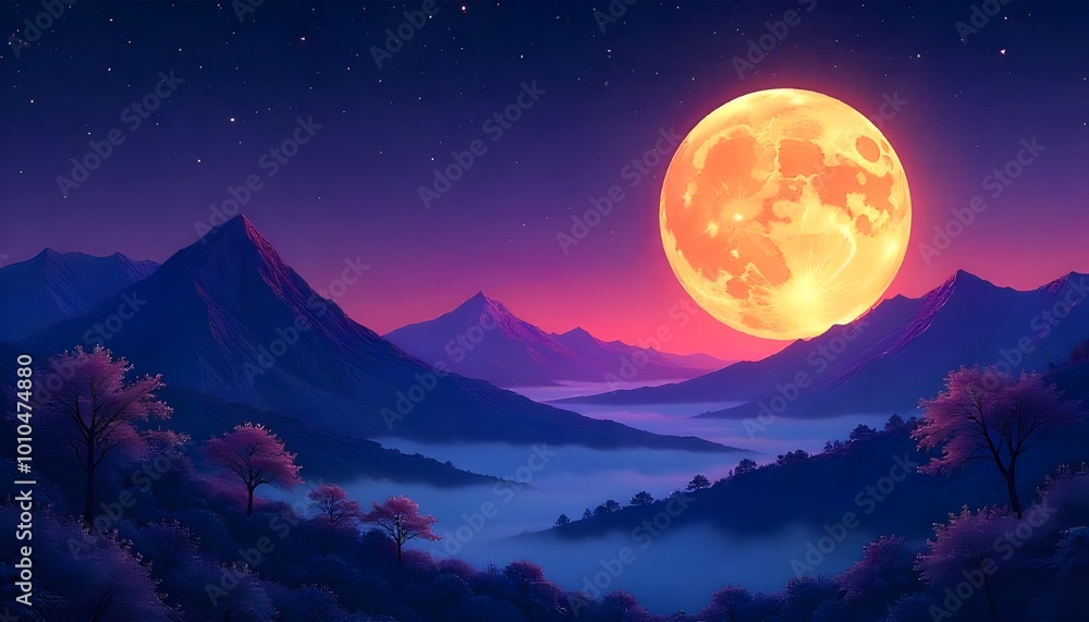 Moonlit mountains at twilight Moonlit mountains at twilight