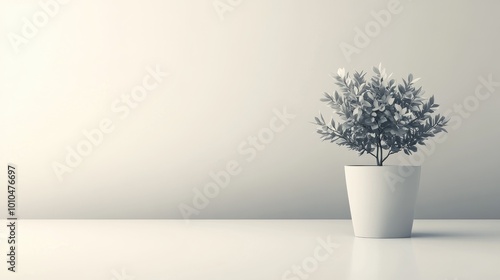 Minimalist Plant in a Modern Pot on Neutral Background