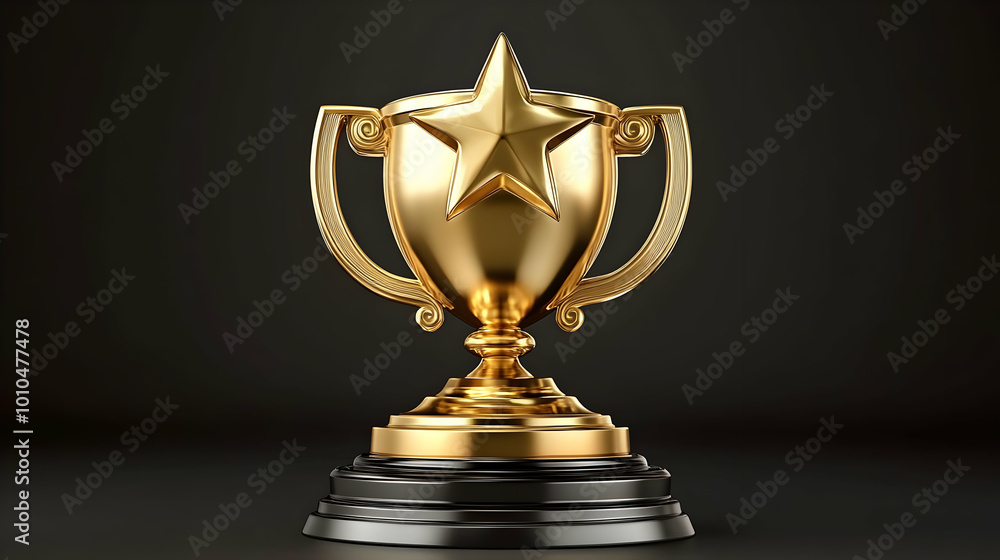 Golden Trophy with Star on Top, Achievement Symbol Golden Trophy with Star on Top, Achievement Symbol