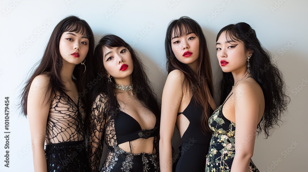 Stylish Women in Black Dresses Posing Together Stylish Women in Black Dresses Posing Together