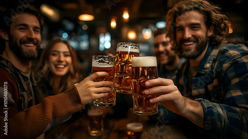 Friends Toasting with Beers at a Pub