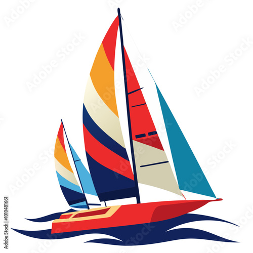 Colorful Sailboats on the Open Sea: A vibrant illustration of two sailboats gliding across the waves, their colorful sails billowing in the wind. The image evokes a sense of adventure, freedom.