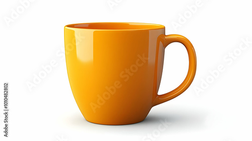 A Shiny Orange Ceramic Mug with a Rounded Handle, Isolated on a White Background