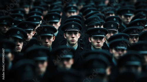 Individuality In A Crowd Of Uniform Faces Conceptual Image photo