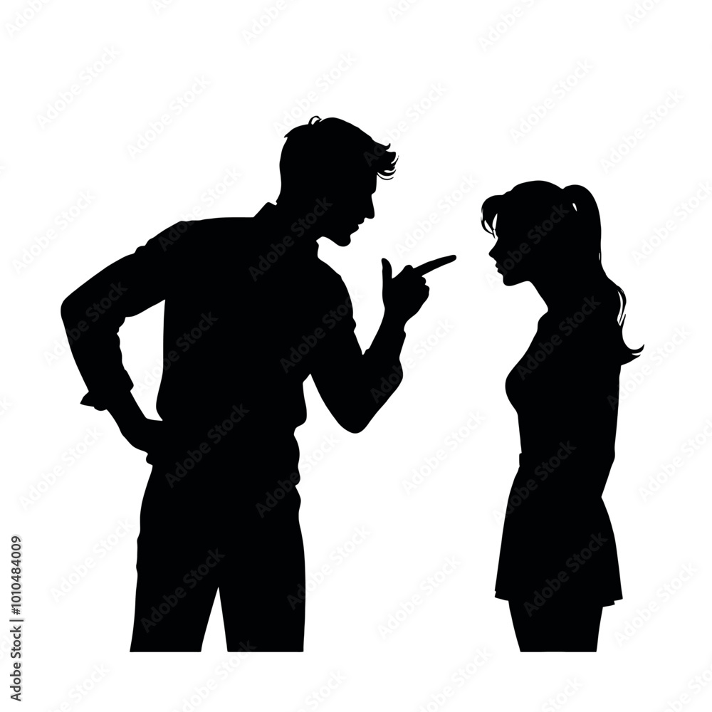 A man in silhouette, the business man appears to be scolding with the woman vector silhouette A man in silhouette, the business man appears to be scolding with the woman vector silhouette