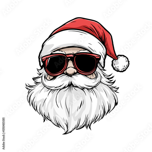 Cool Santa Claus with Red Sunglasses Cartoon. Stylish Santa in Shades and Santa Hat Illustration