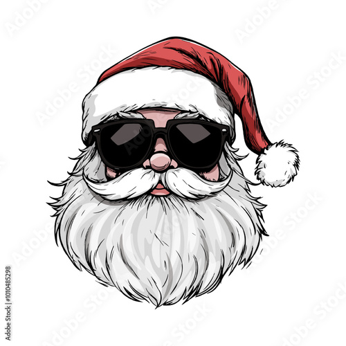 Cool Santa Claus with Red Sunglasses Cartoon. Stylish Santa in Shades and Santa Hat Illustration