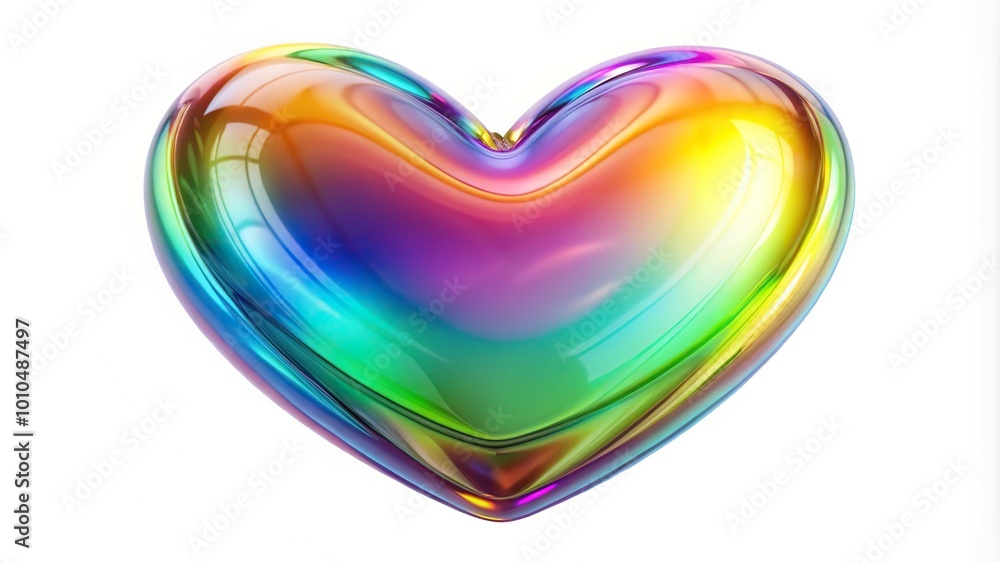 Extreme close-up opalescent rainbow glossy heart isolated on white background Extreme close-up opalescent rainbow glossy heart isolated on white background
