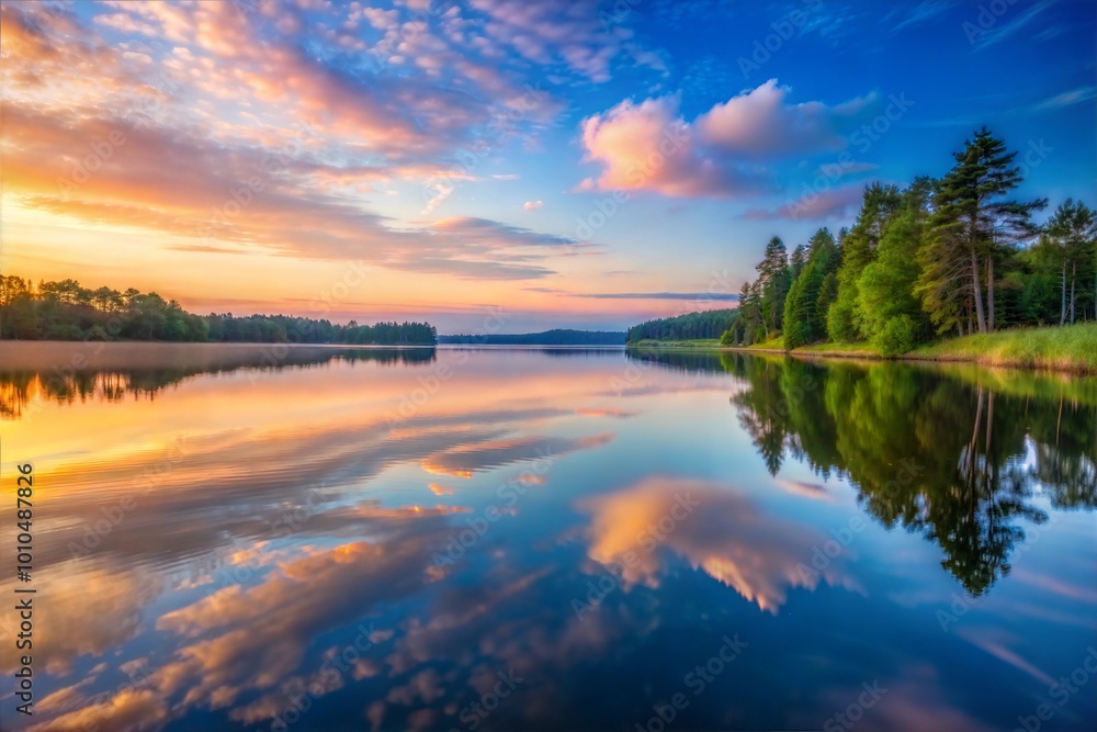 Lake reflecting stunning sunrise colors Lake reflecting stunning sunrise colors