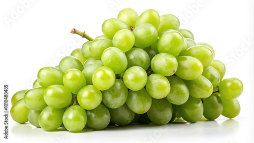 Extreme close-up photo of isolated bunch of ripe green grapes on white background