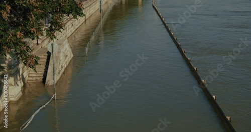 Wallpaper Mural Submerged riverside steps and walkway along the Danube, partially flooded during Budapest Flood 2024 Torontodigital.ca