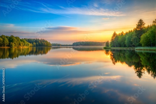 Lake reflecting vibrant sunset hues