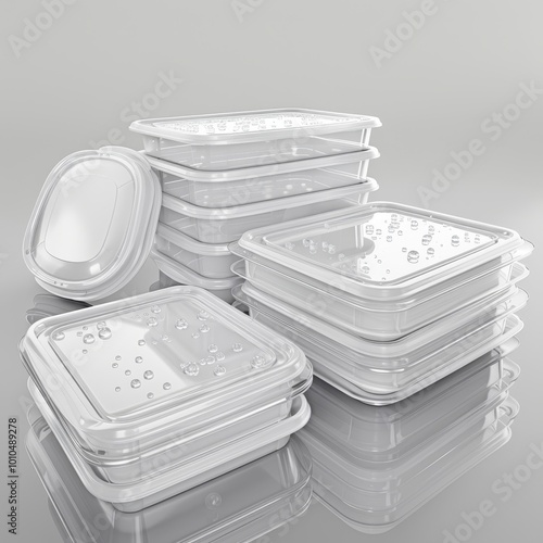 Stacked Set of Clear Plastic Food Storage Containers with Lids photo