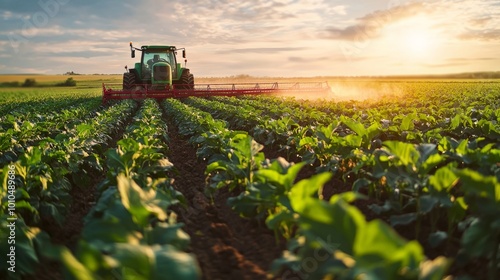 A panoramic shot of a farm equipped with precision fertilization systems, applying nutrients only where needed photo