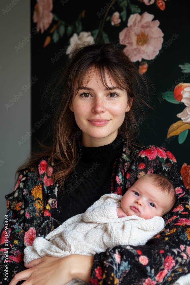 Young mother holding her newborn baby girl in her arms Young mother holding her newborn baby girl in her arms