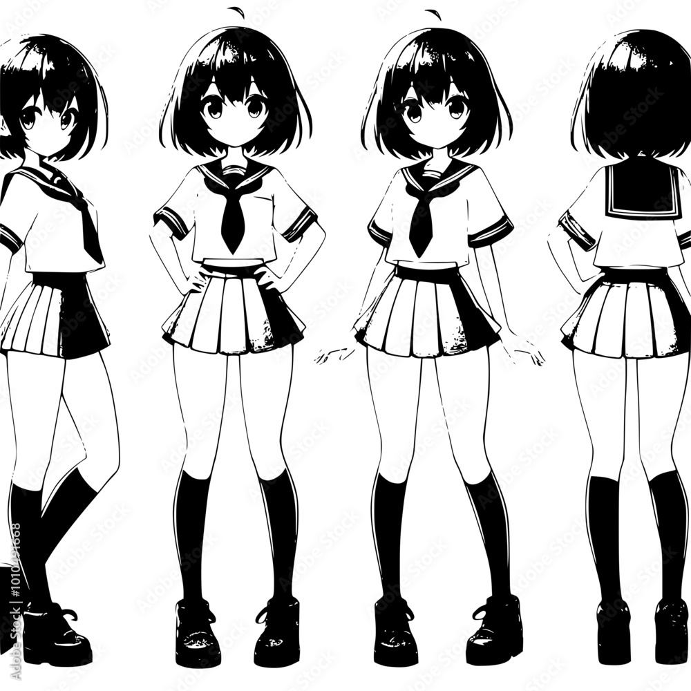 Classic Anime Style: School Girl with Cute Expressions and Poses Classic Anime Style: School Girl with Cute Expressions and Poses