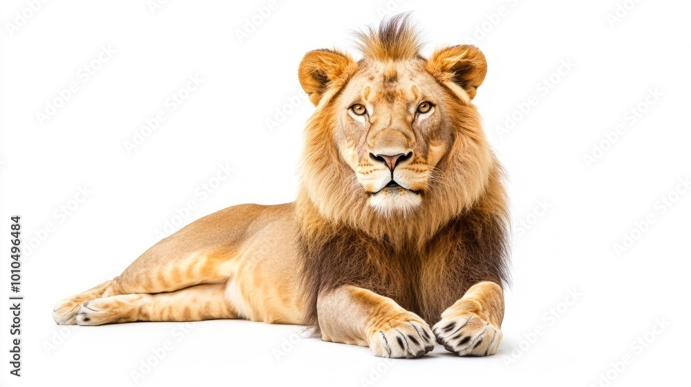 Majestic Lion Resting in the Serengeti with Penetrating Gaze Majestic Lion Resting in the Serengeti with Penetrating Gaze