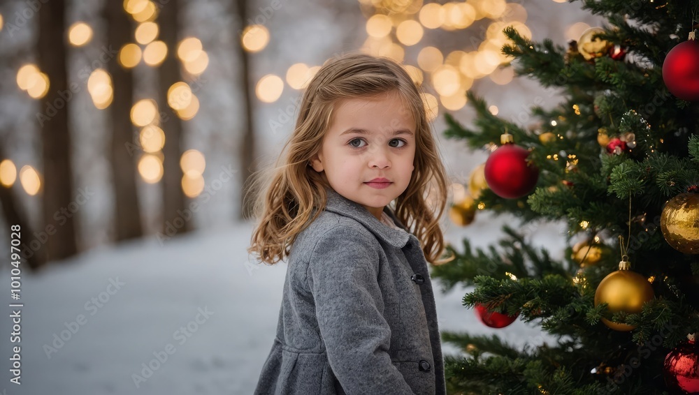 A little girl standing in front of a Christmas tree A little girl standing in front of a Christmas tree