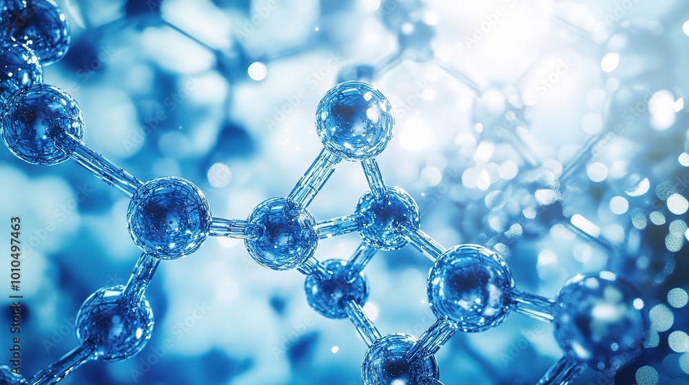 Abstract Molecular Structure in Bright Blue Background Abstract Molecular Structure in Bright Blue Background