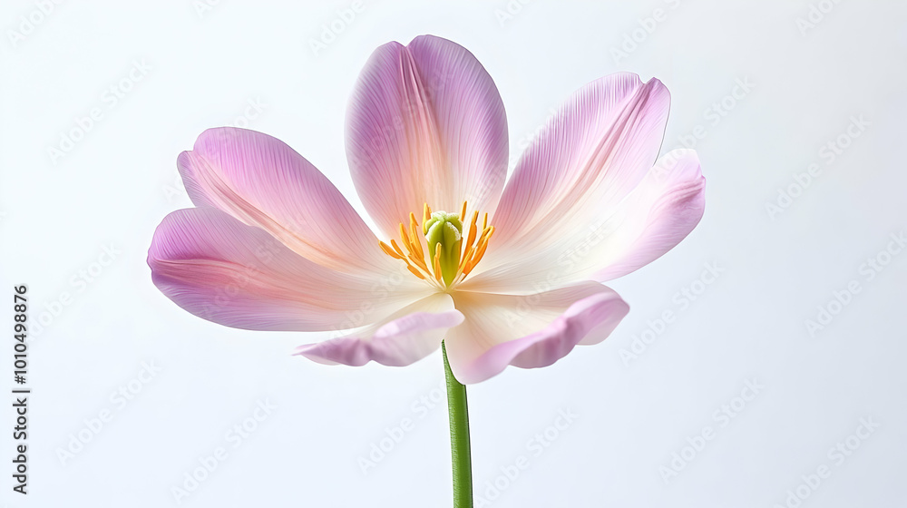 Pink Tulip Flower with Delicate Petals and Yellow Center Pink Tulip Flower with Delicate Petals and Yellow Center