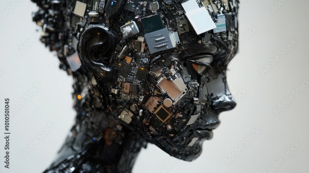 A Humanoid Sculpture Constructed from Electronic Components A Humanoid Sculpture Constructed from Electronic Components