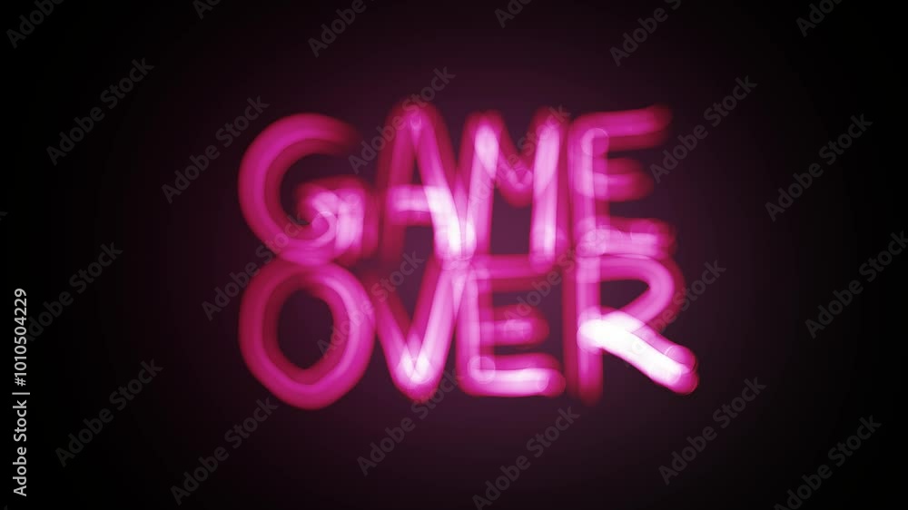 game over text glowing on black background. neon video game over text glowing on black background. neon video