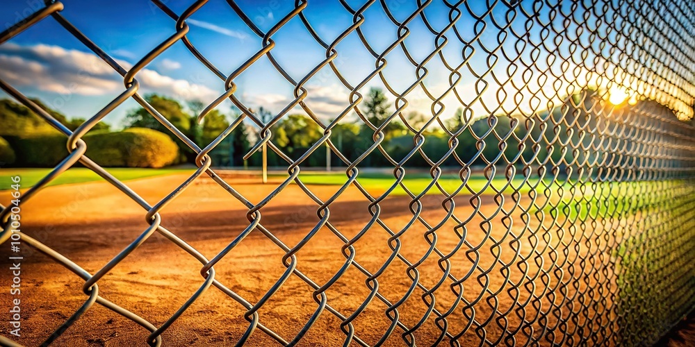 Fence background with softball baseball field in tilted angle view Fence background with softball baseball field in tilted angle view