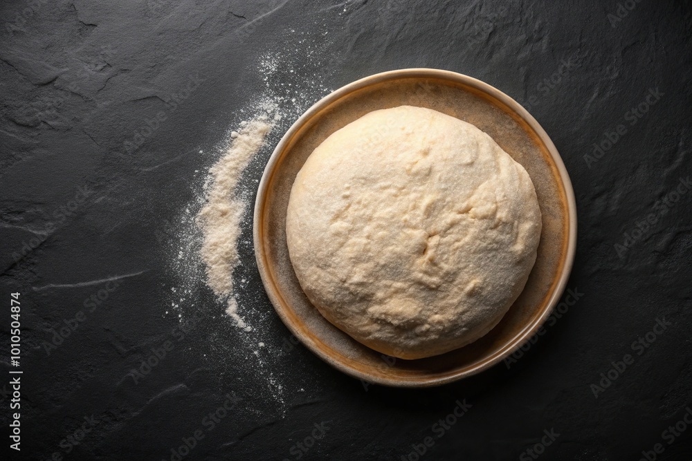 Fermented raw dough pulp on black background Fermented raw dough pulp on black background