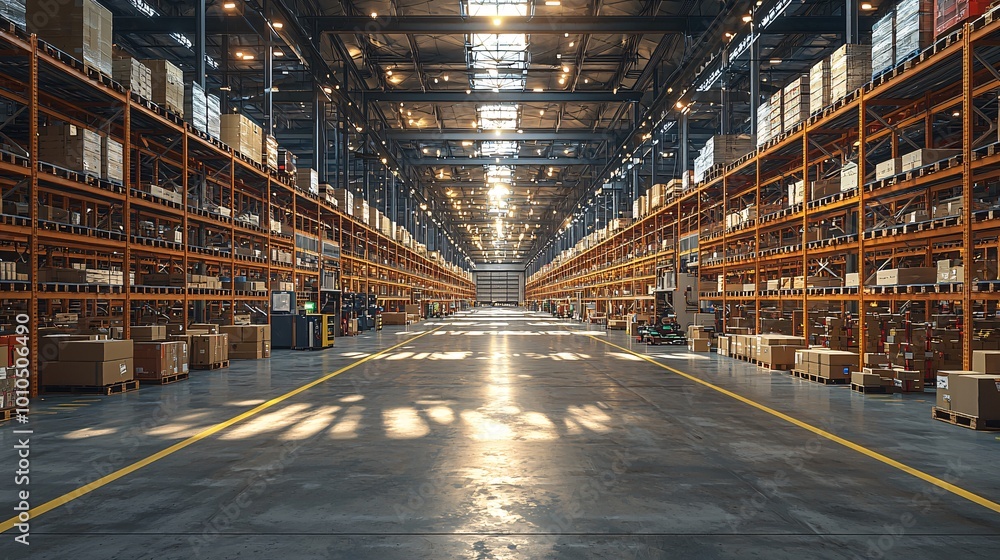 Fototapeta premium A futuristic warehouse using AR to visualize smart logistics, drone deliveries, and automated sorting