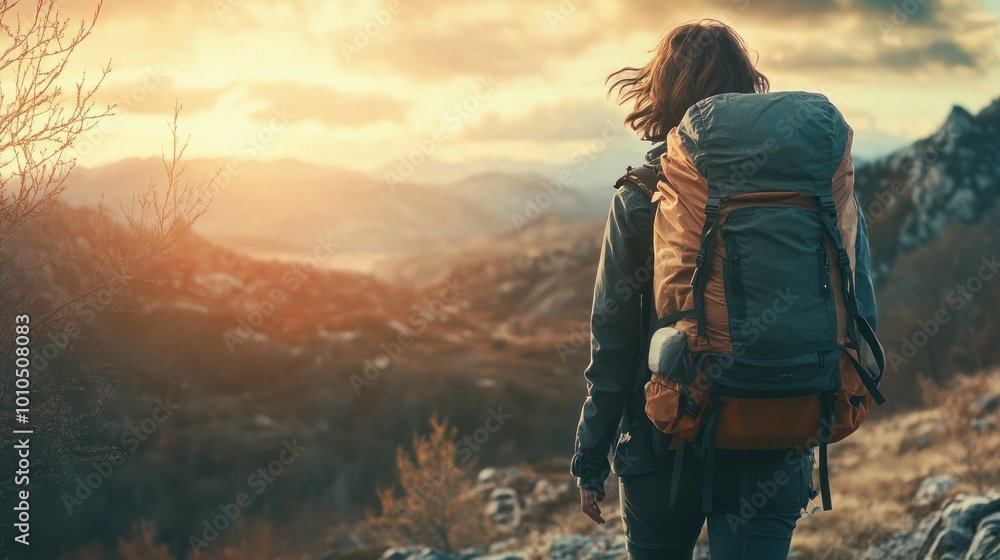 A Backpacker Admires a Mountainous Sunset A Backpacker Admires a Mountainous Sunset