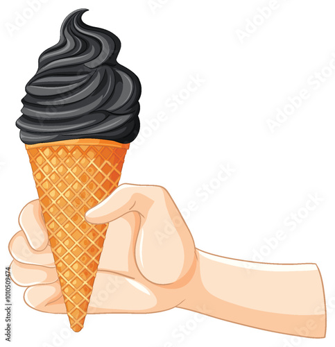 Hand Holding Black Ice Cream Cone