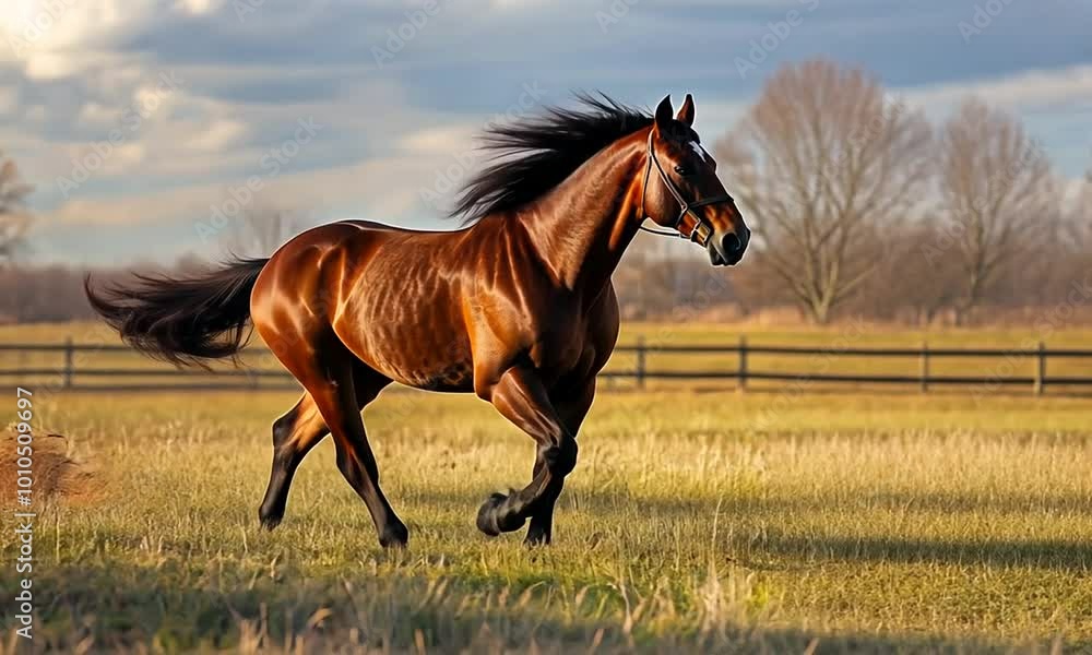 A Chestnut Horse Galloping through a Field A Chestnut Horse Galloping through a Field
