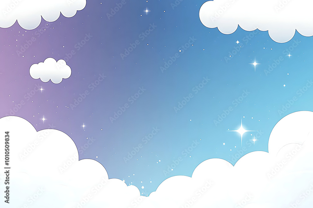 Fancy frame illustration background with fluffy clouds and stars Fancy frame illustration background with fluffy clouds and stars