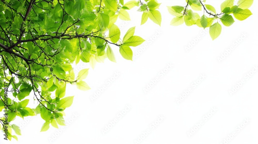 Vibrant Green Leaves Against a Bright White Background Vibrant Green Leaves Against a Bright White Background