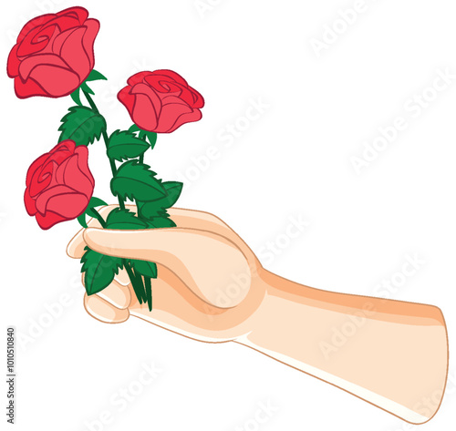 Hand Holding Red Roses Illustration