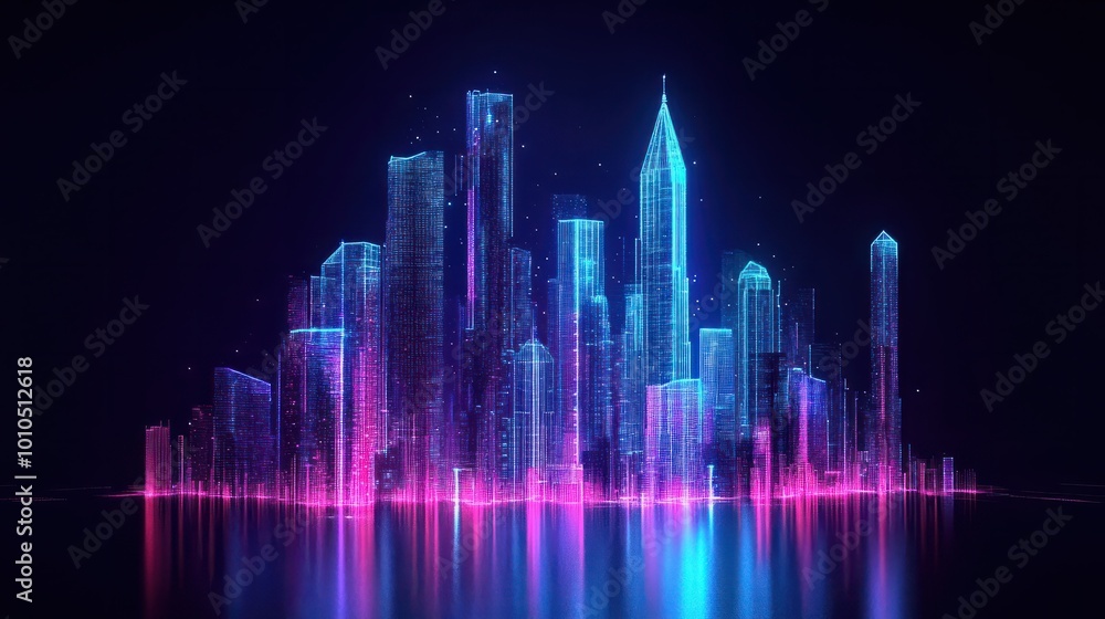 Futuristic cityscape with holographic skyscrapers Futuristic cityscape with holographic skyscrapers