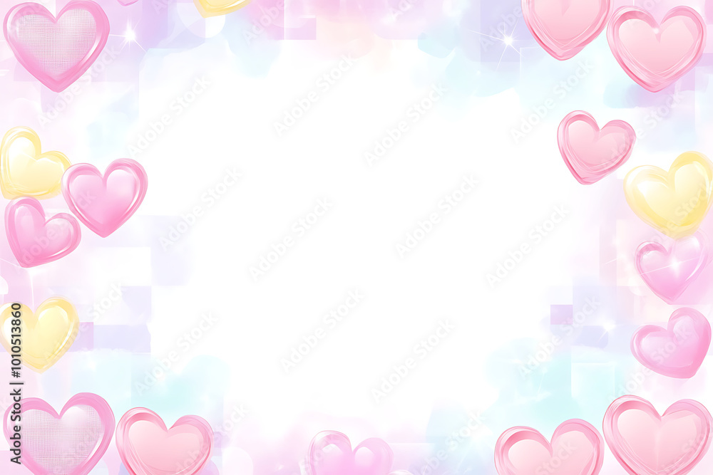 Cute frame background in pastel colors studded with hearts Cute frame background in pastel colors studded with hearts