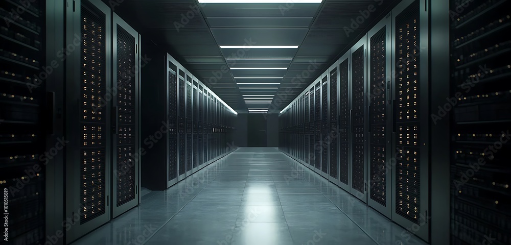 Contemporary internet data center shown under soft lighting in ultra HD. Contemporary internet data center shown under soft lighting in ultra HD.