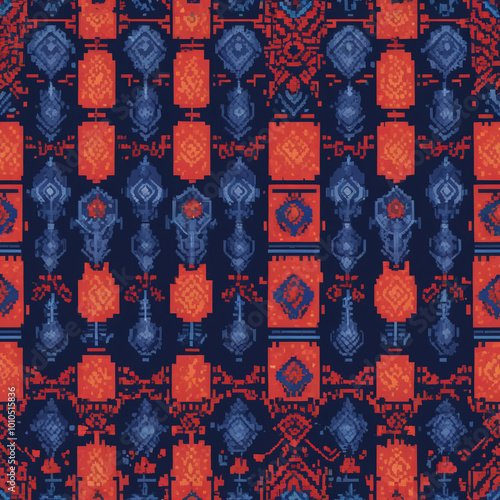 pattern pattern red blue 8bit pixel artAI generated photo